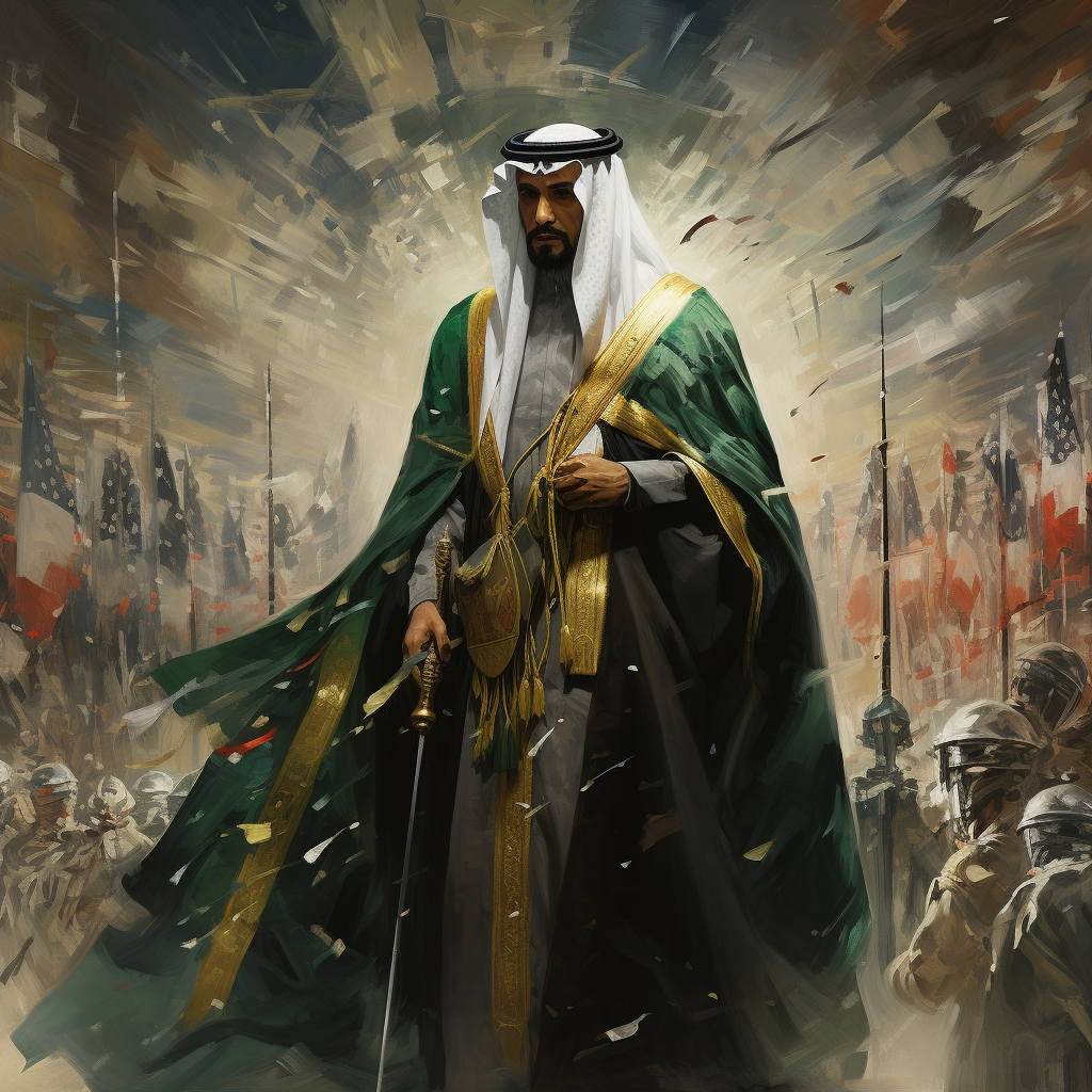 Arab king with country flag and art