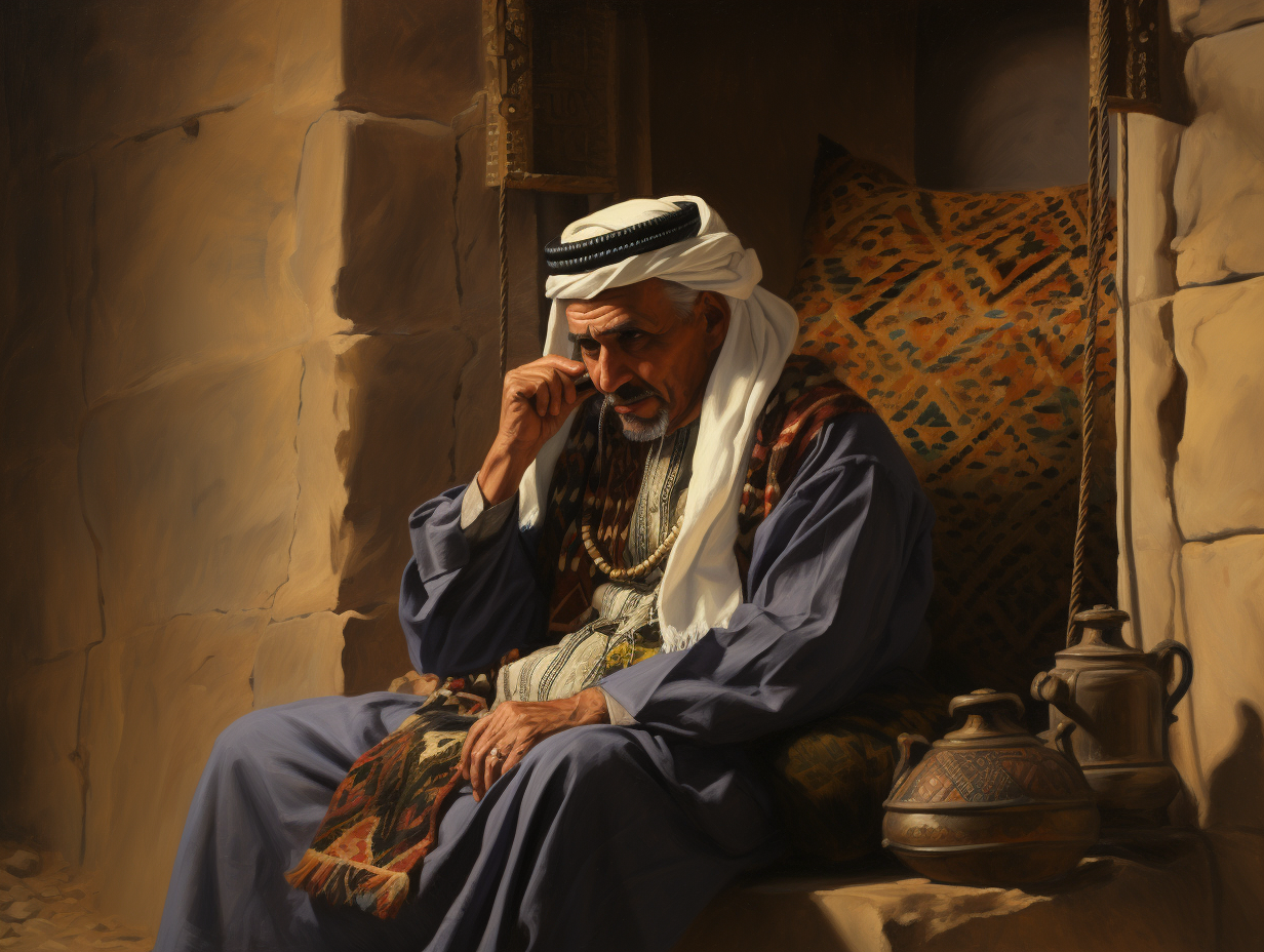 Arab man with cabin phone