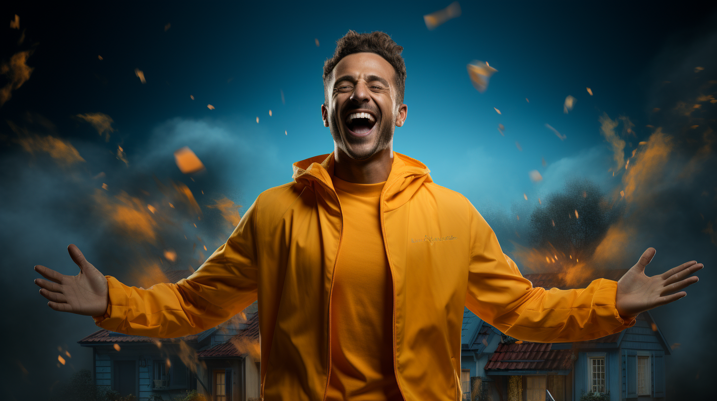 Happy Arab man in yellow uniform celebrating football victory