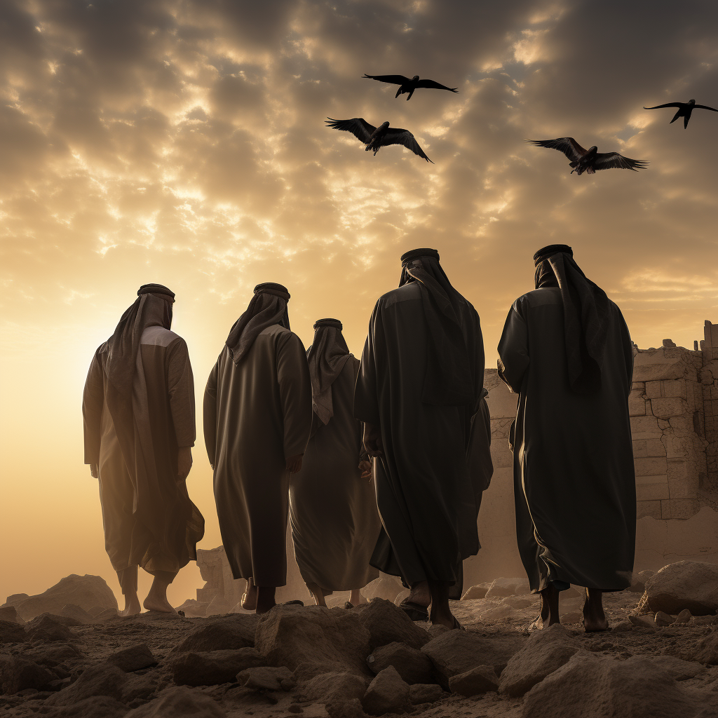 Arab men with falcons against a stunning backdrop