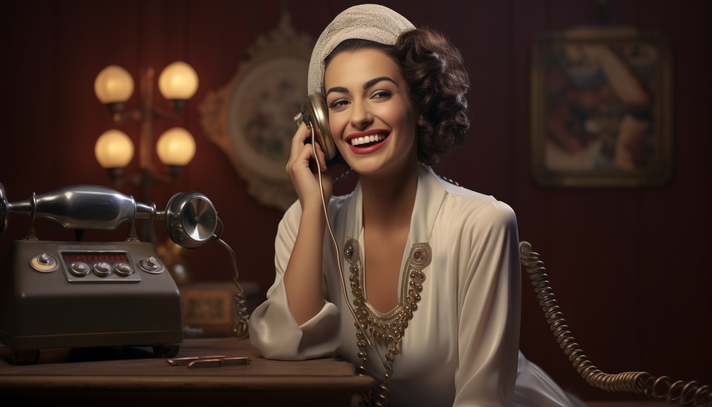 Arab female operator smiling with touch-tone telephone