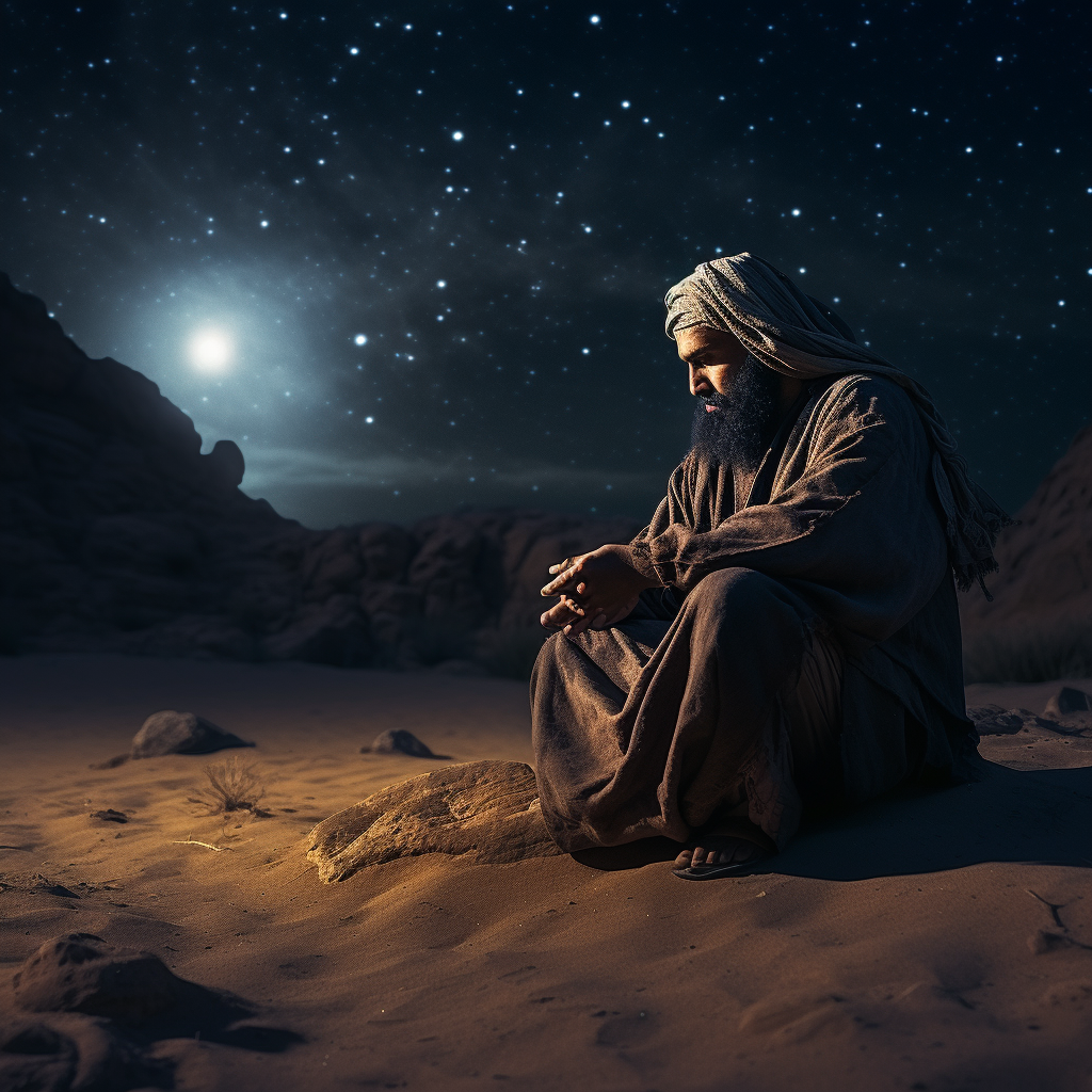 Arab poet gazes at stars in desert