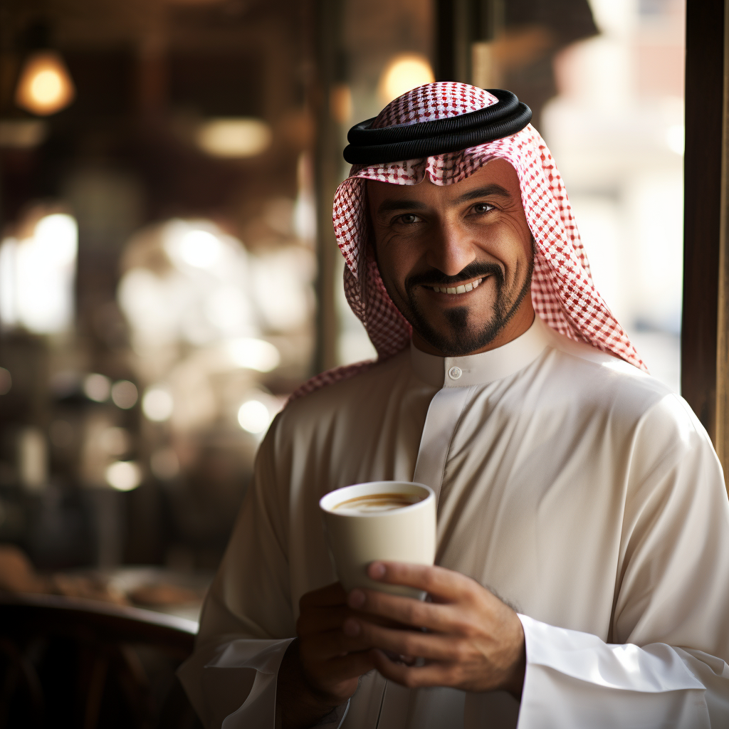 Arab enjoying latte coffee in pre-Islamic style