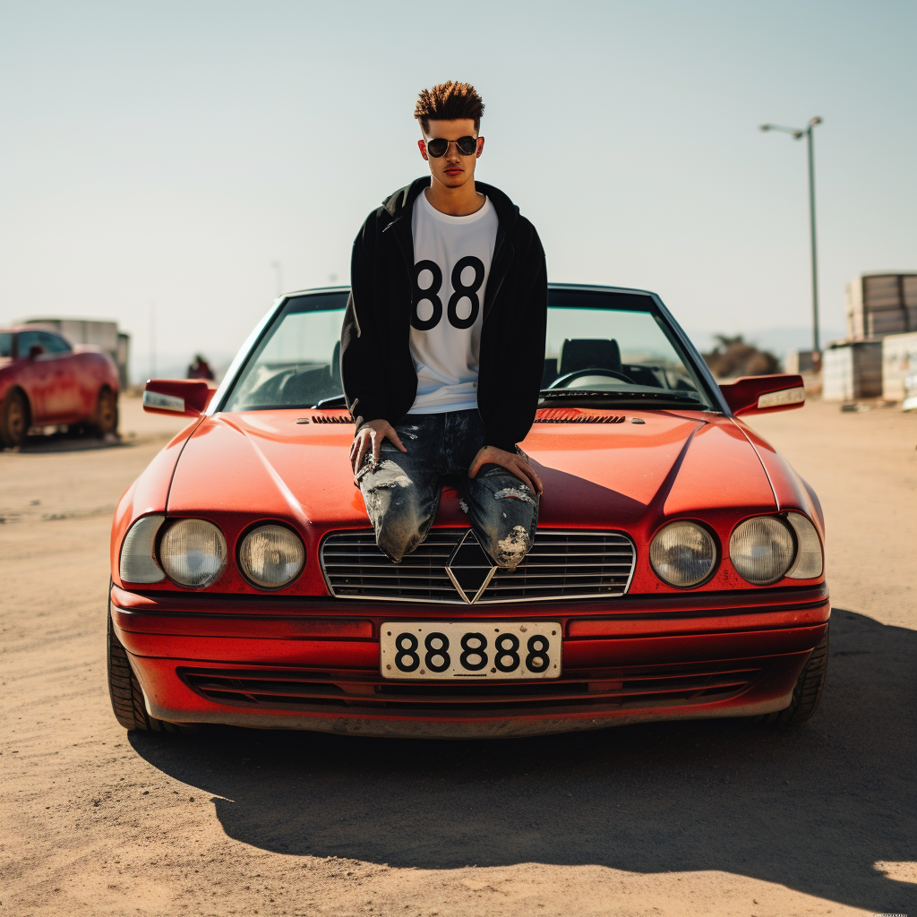 Arab rapper in red convertible car