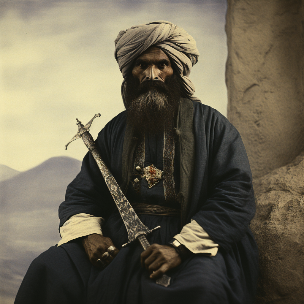 Arab Sheikh with Black Bird and Damascus Sword