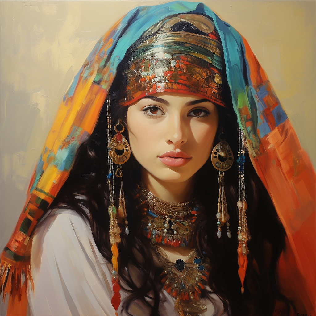 Arab women with traditional jewelry painting