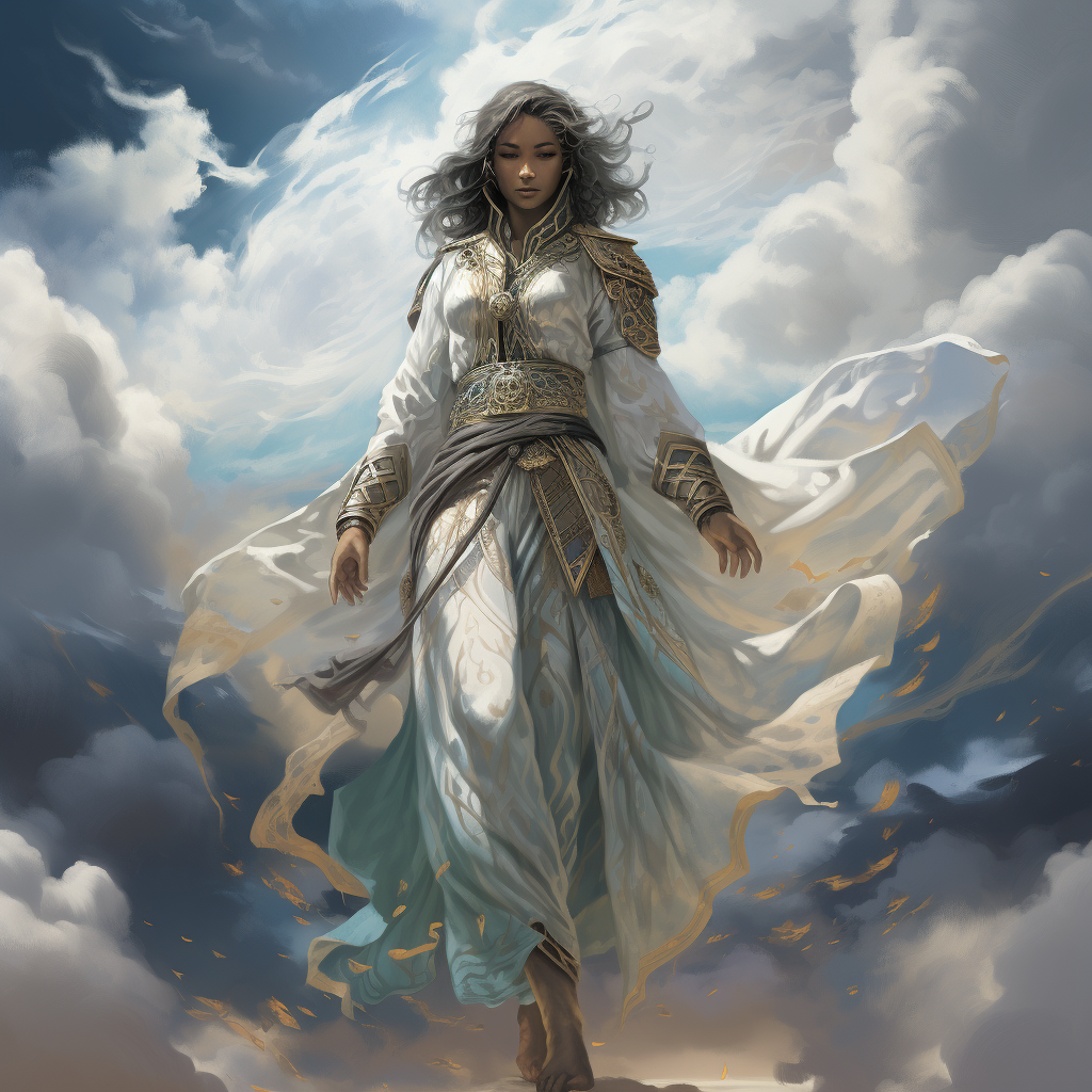 Arabian genious with ethereal cloud-like clothing