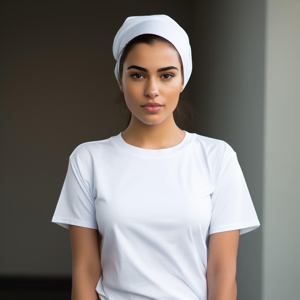 Arabian girl in white t-shirt looking at camera