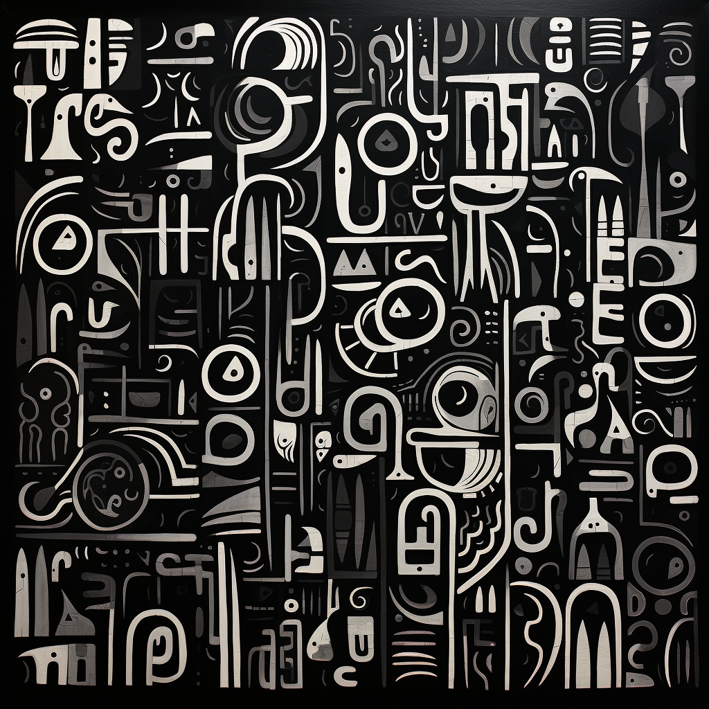 Black and white Arabic letters painting