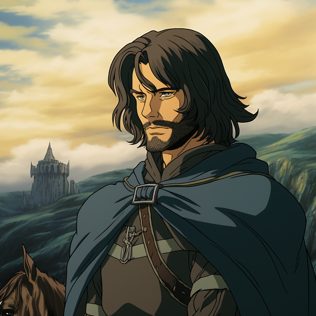 Aragorn Viggo Mortensen King in Hayao Miyazaki's retro anime