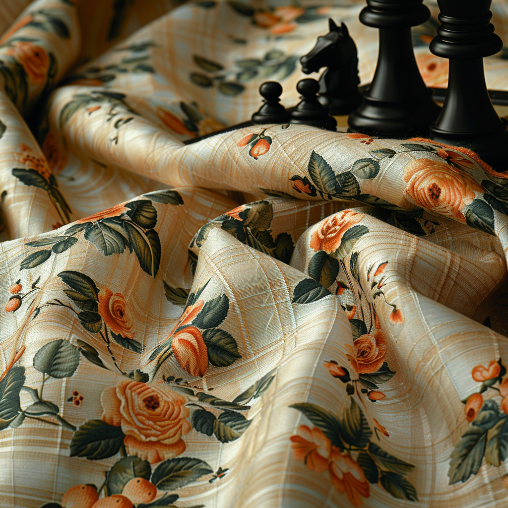 Chessboard on orange beige fabrics