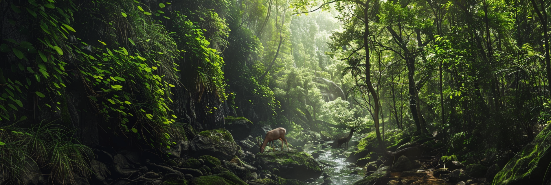 Hyper-realistic wide shot forest scene