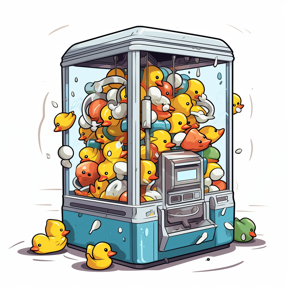 Arcade Claw Game with Rubber Ducks Comic Illustration