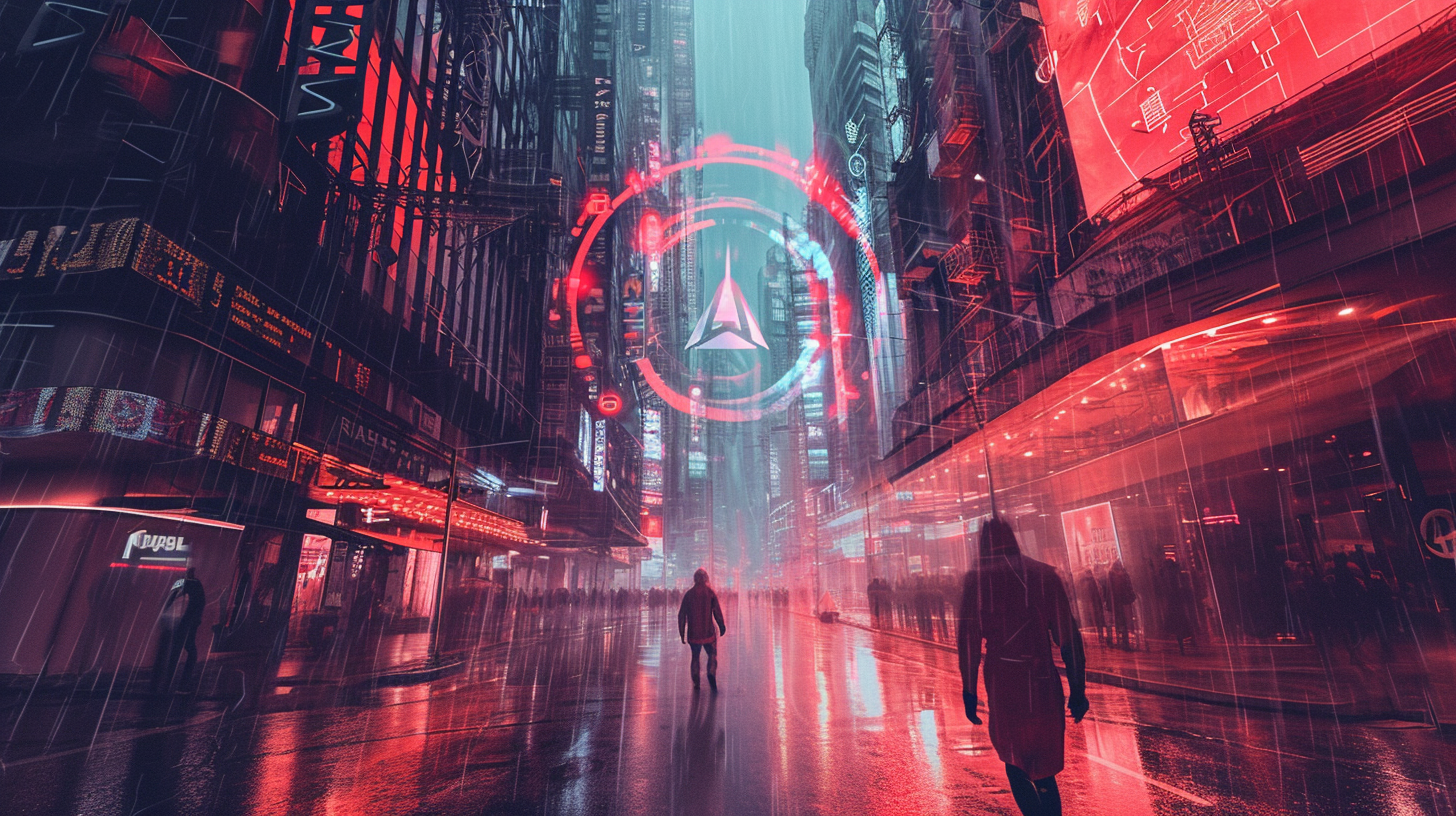 Arch Linux Logo Futuristic City Cyberpunk Neon