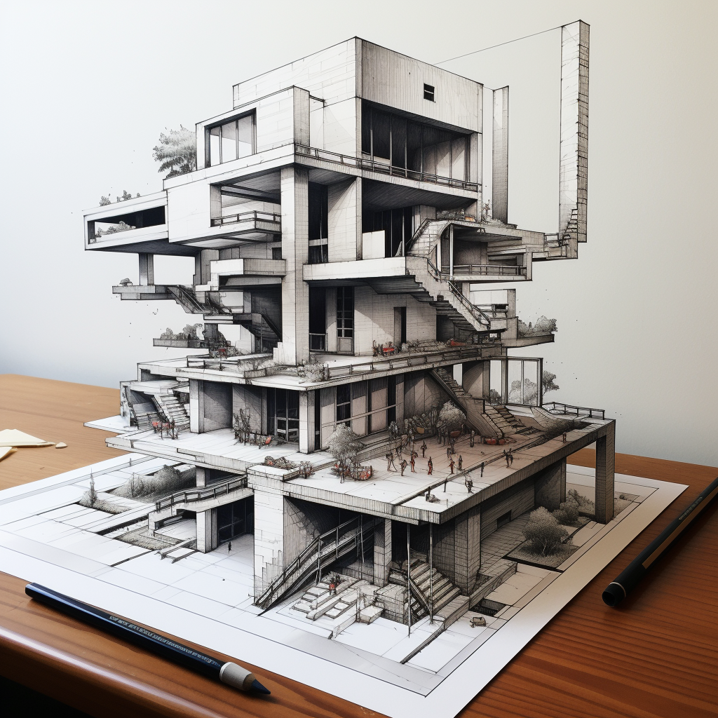 Hand-drawn architectural drawings