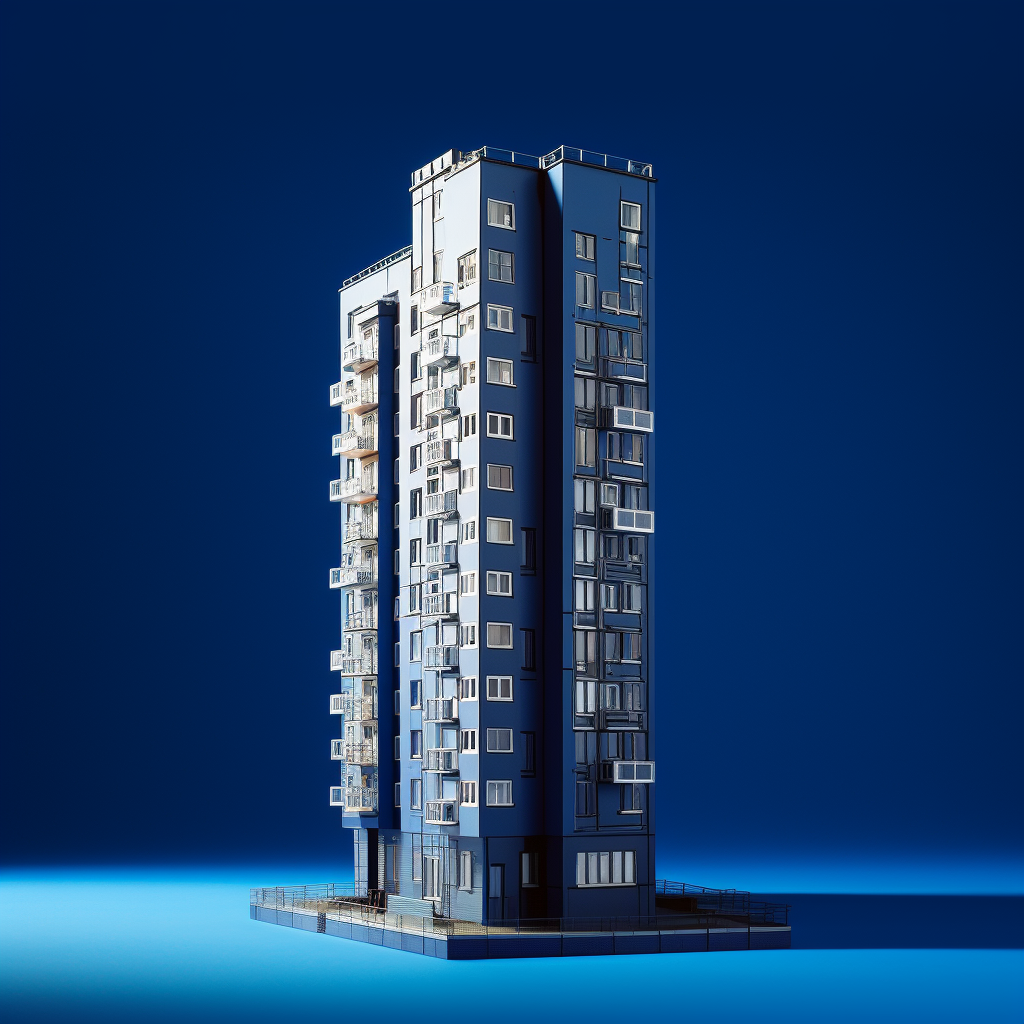 Tower block architectural model with interesting facade