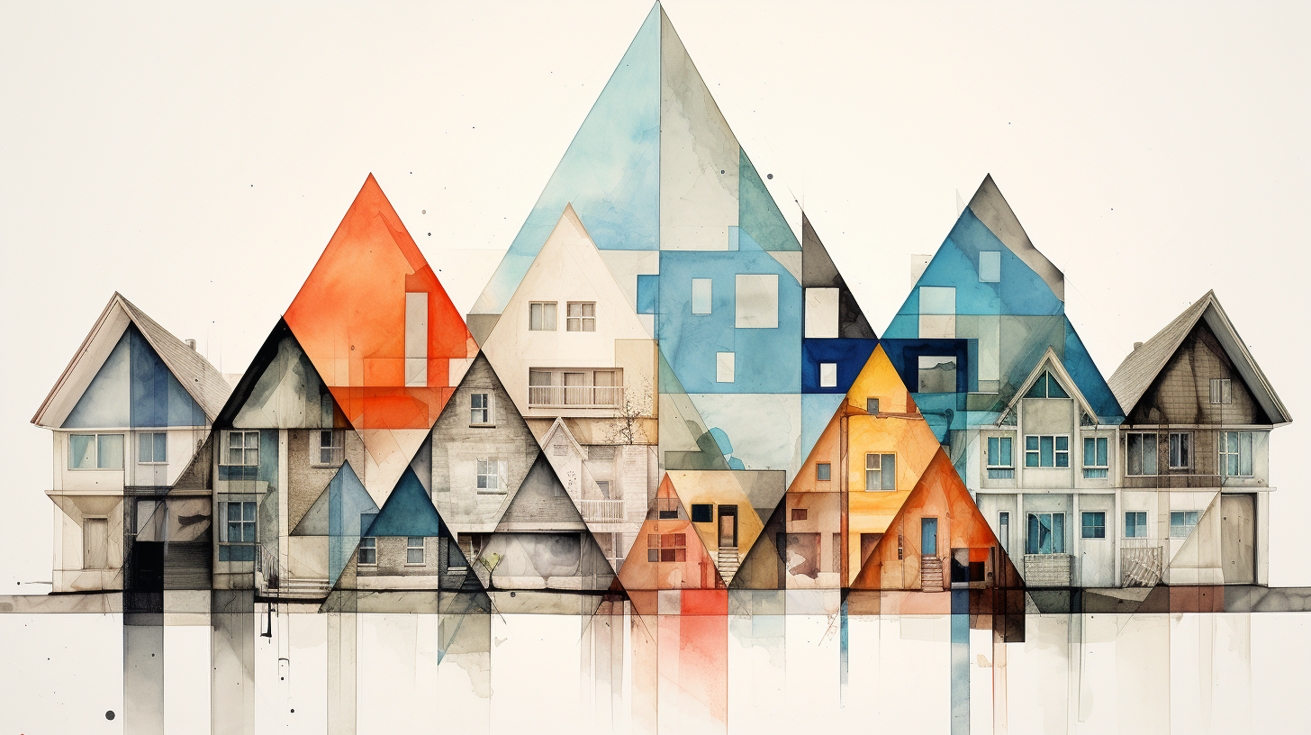 Beautiful merged watercolor architectural collage