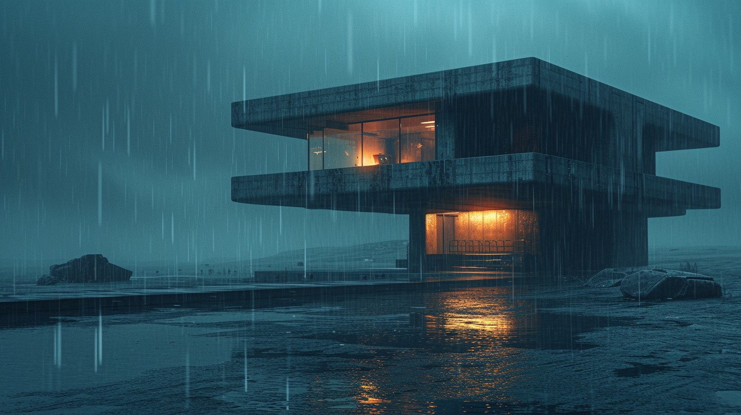 Rainy architectural building in minimal style