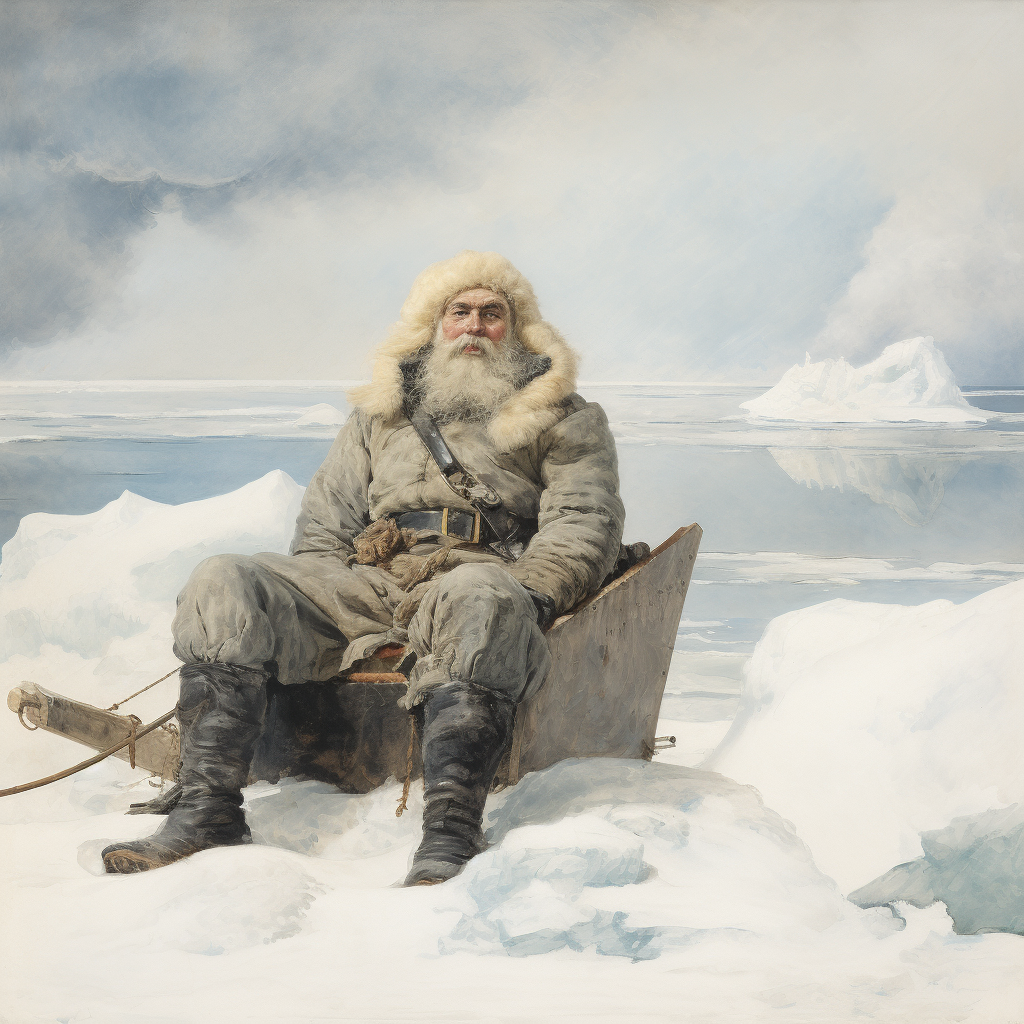 Dwarf Captain on Snowy Sledge in Arctic Landscape