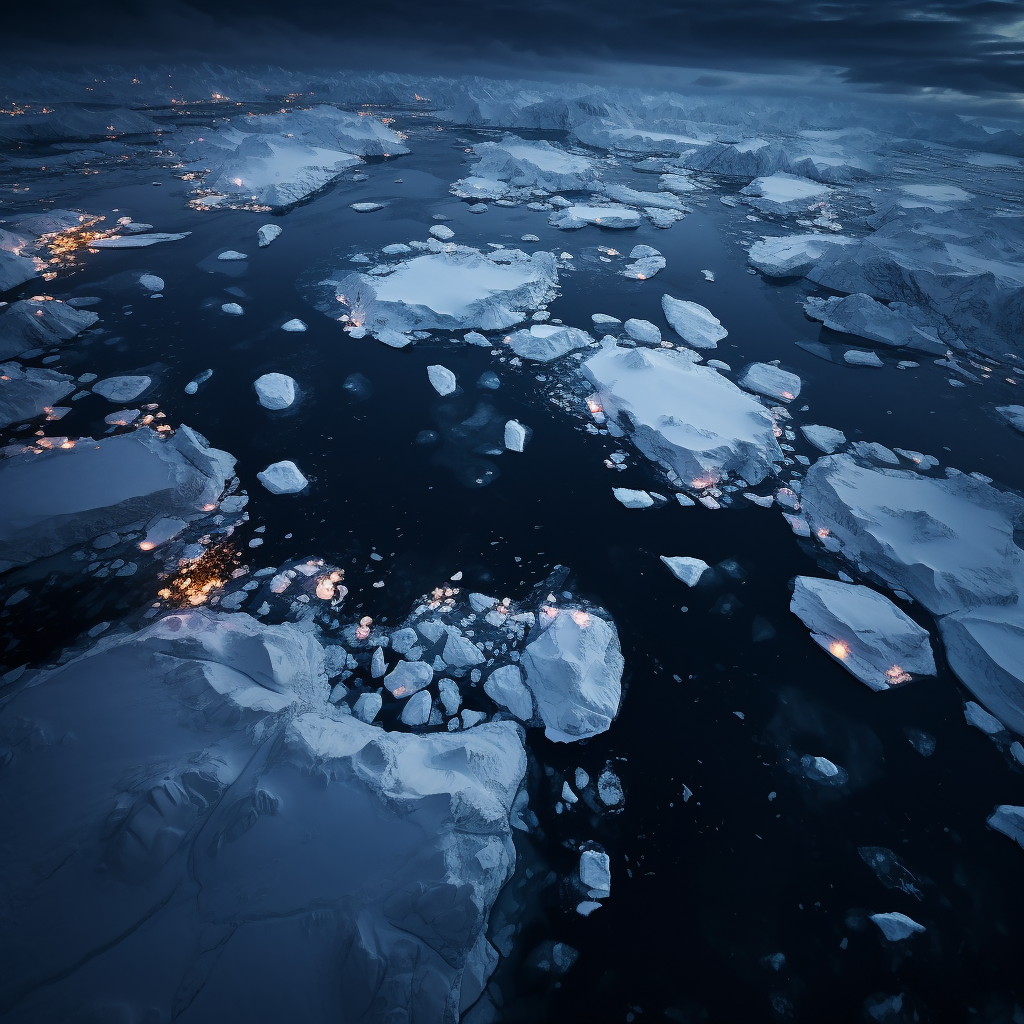 Aerial view of Arctic Ocean at night