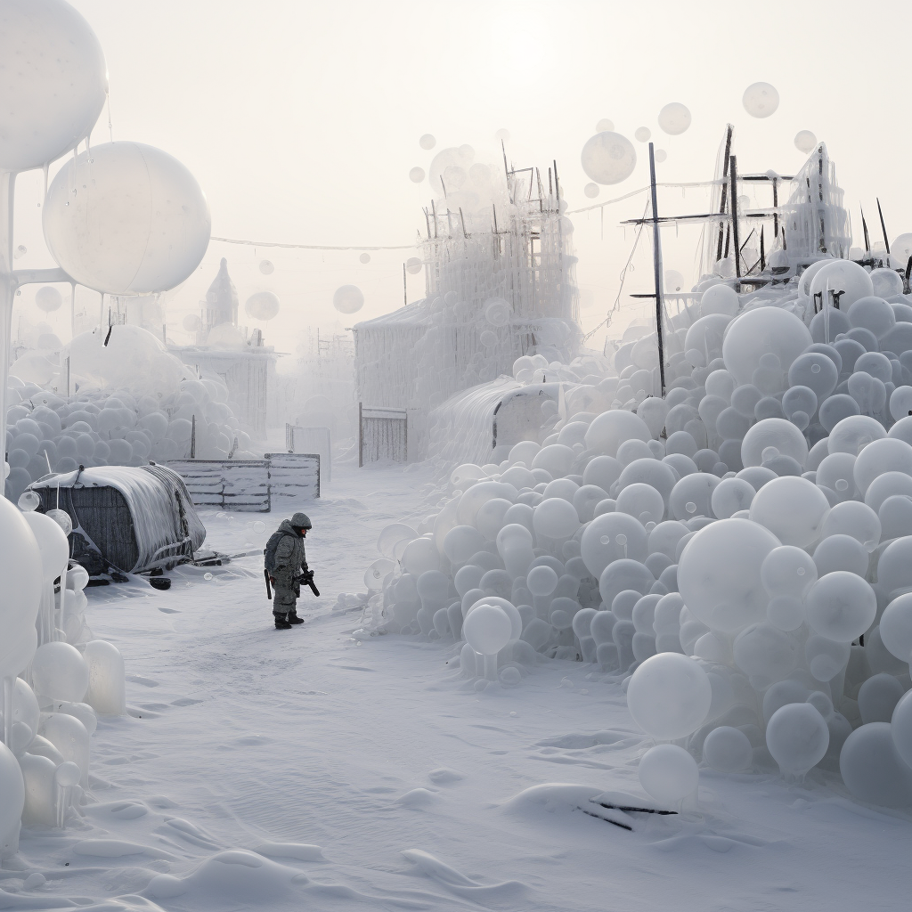 Children stamping silica beads on snowy ground