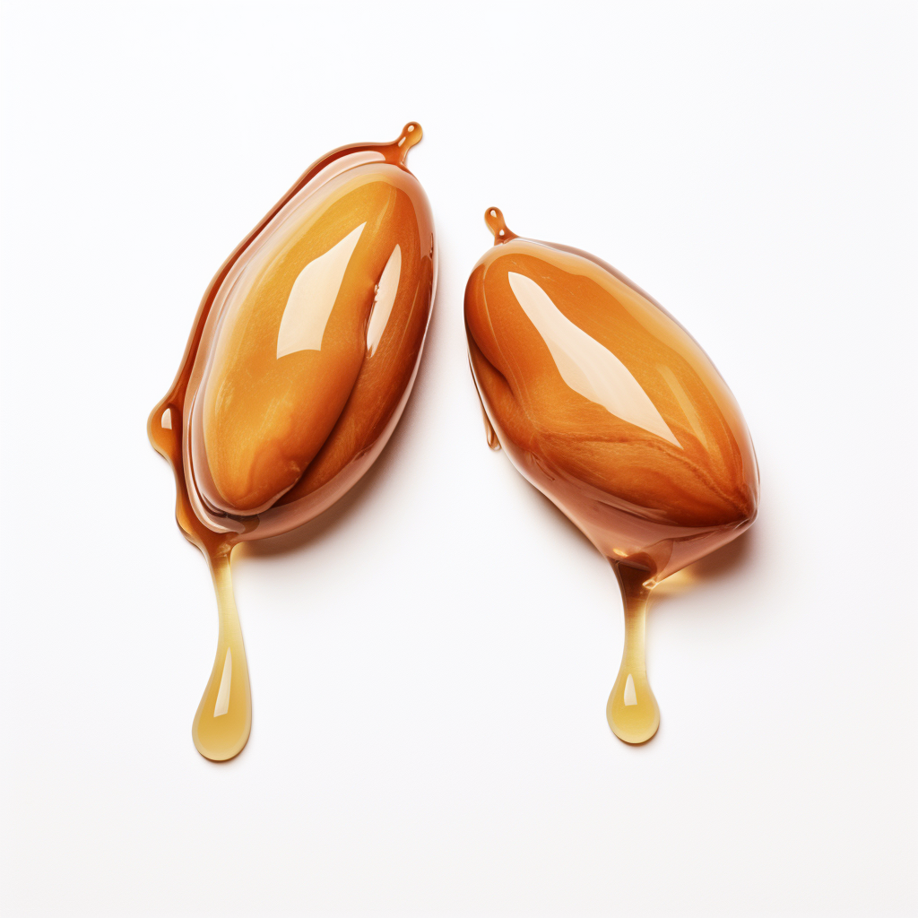 Illustration of Argan Seeds with Dripping Oil