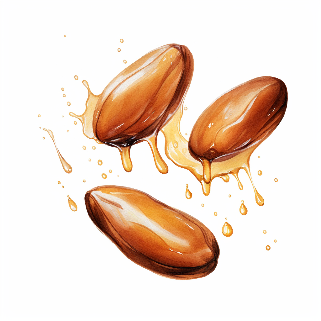 Colored illustration of argan seeds with oil dropping