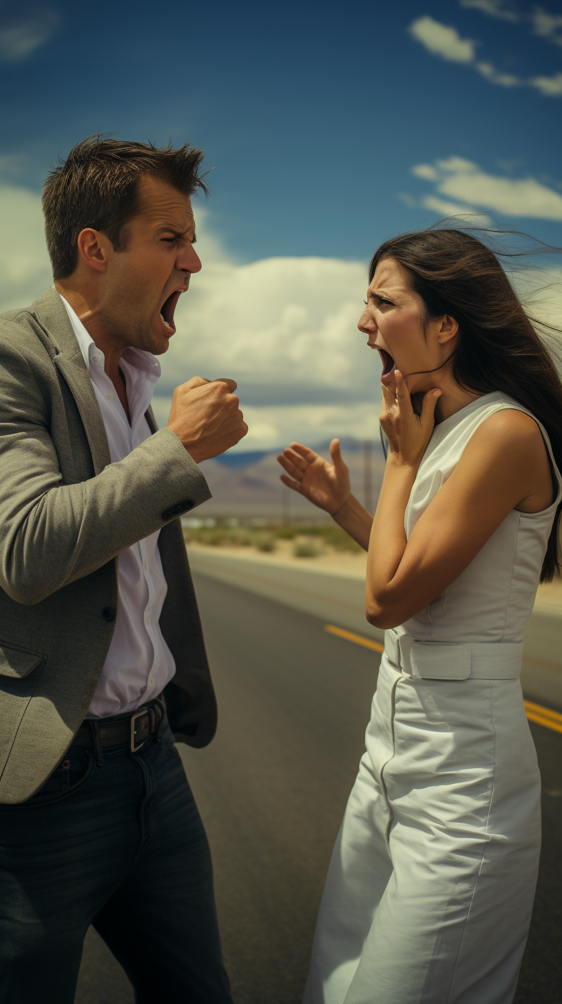 Couple arguing on the highway