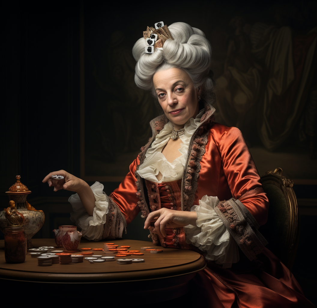 Aristocrat Lady Playing Poker in Photorealistic Portrait