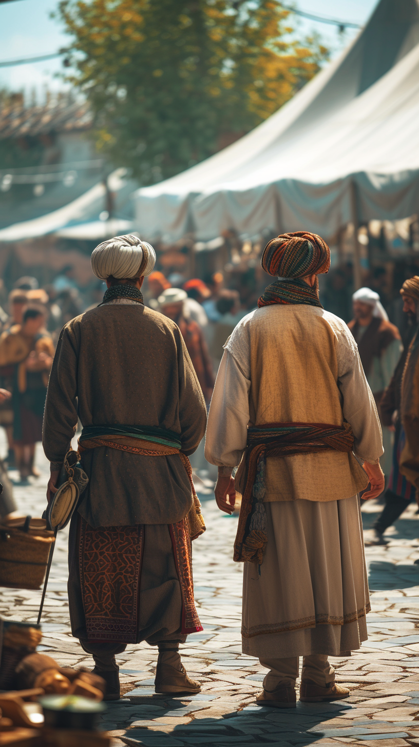 Armenian men merchants in traditional Armenian clothes