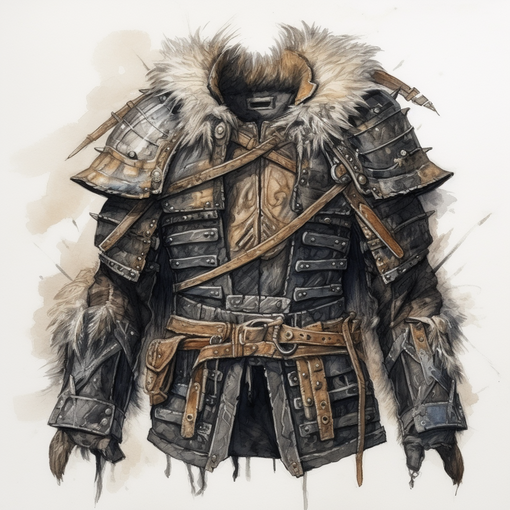 Armor jacket made of hide and fur sketch.