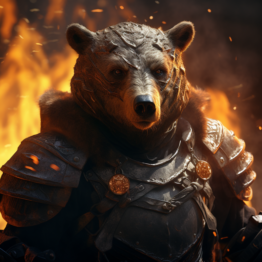 Powerful Armored Bear Staring with Fiery Eyes