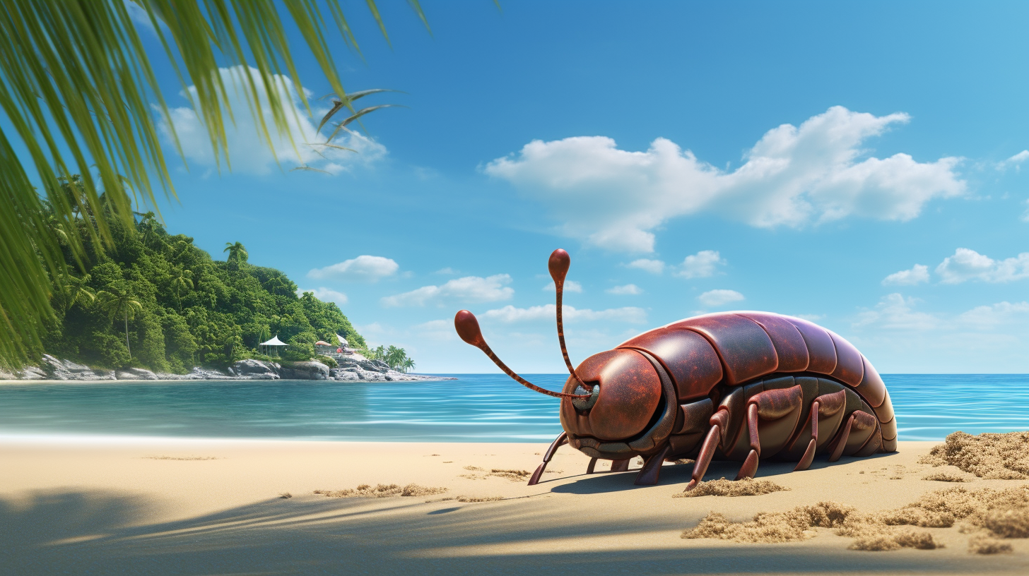 Armored earthworm on a tropical beach