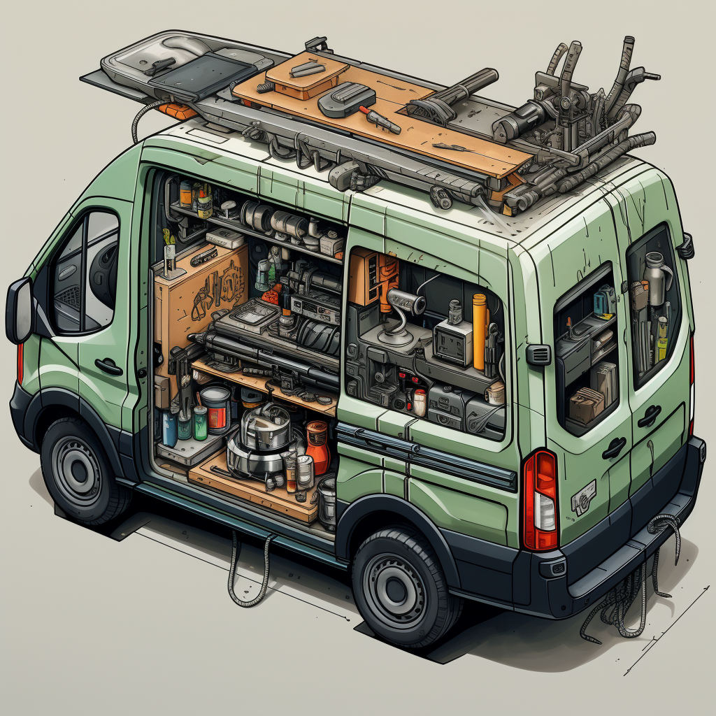 Interior of Plumbing Van with Rifles