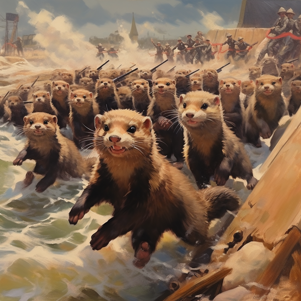 Ferrets Storming Beaches Normandy Invasion