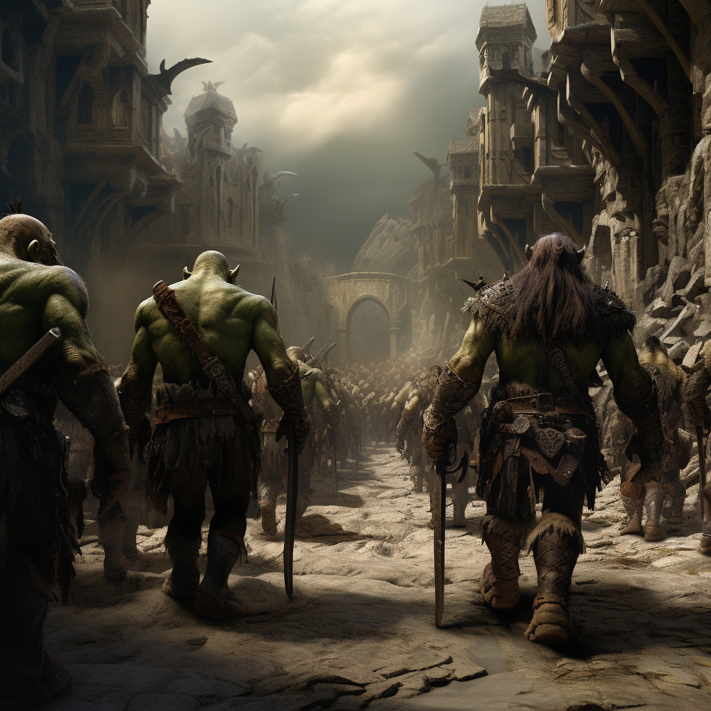 Orcs marching towards a portal