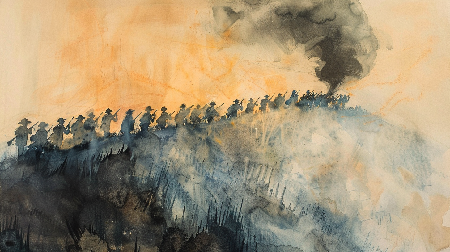 watercolor painting army horizon smoke