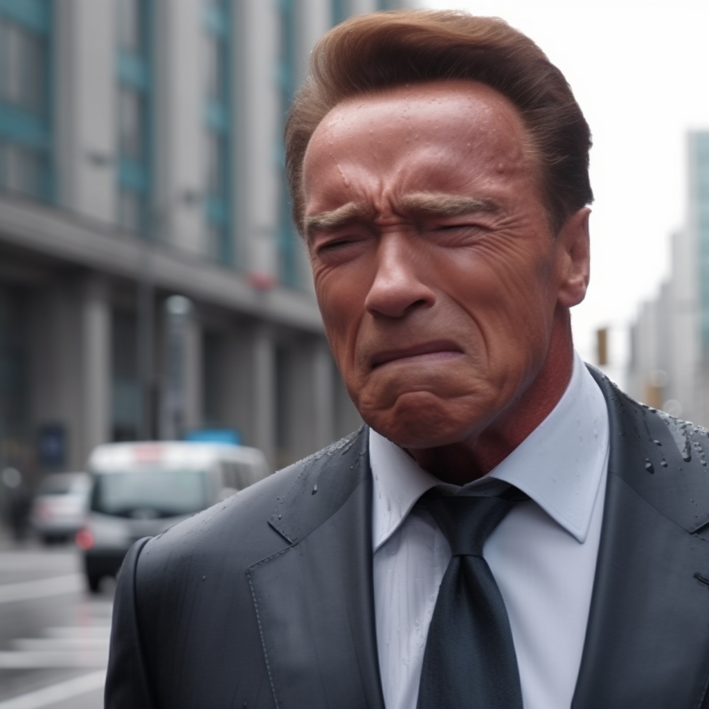 Arnold Schwarzenegger crying with Deutsch Bank