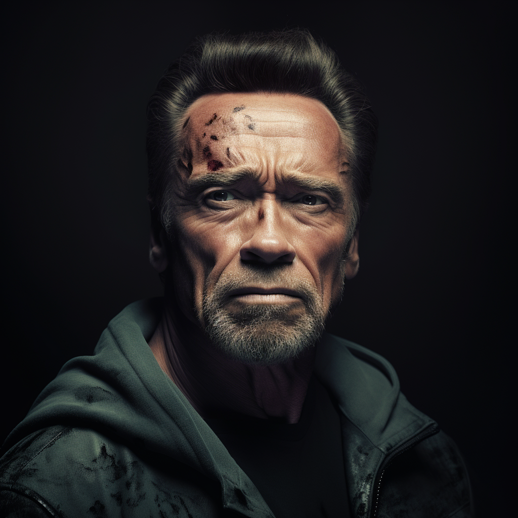 Arnold Schwarzenegger sad looking camera