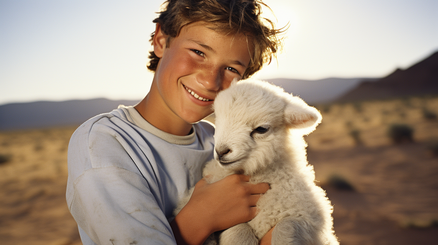 Arnold Swarzneger Hugging Cute White Lamb