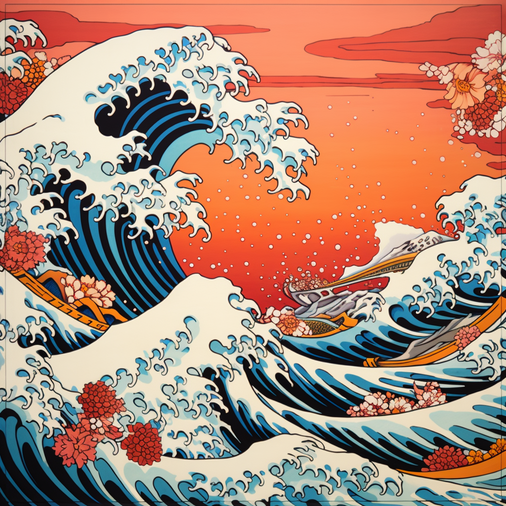 Art Deco 1960s Kanagawa Great Wave artwork