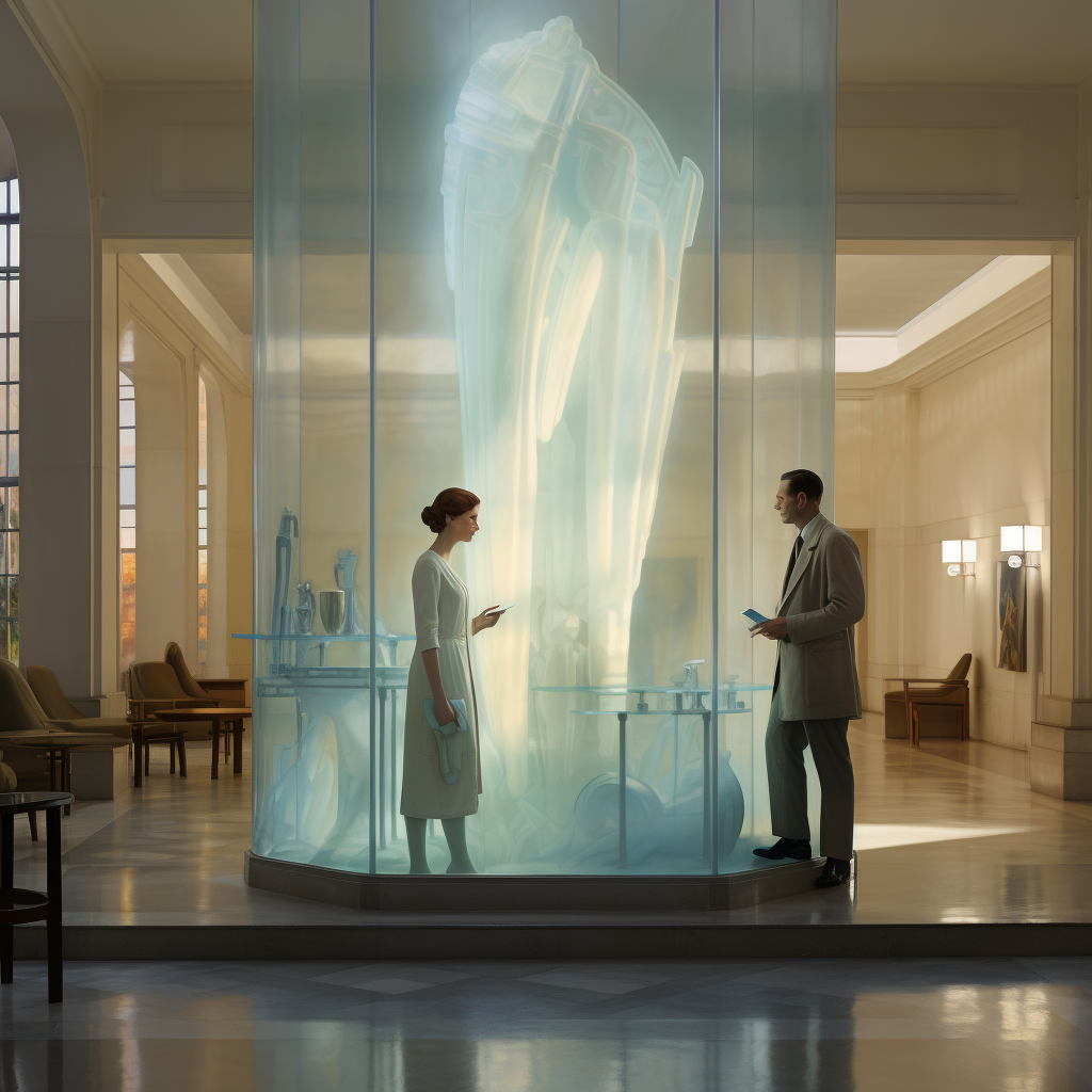 Woman enclosed in stunning art deco hospital hall