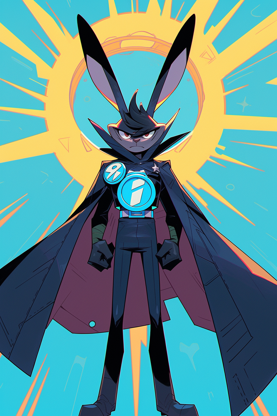 Art Deco rabbit superhero illustration