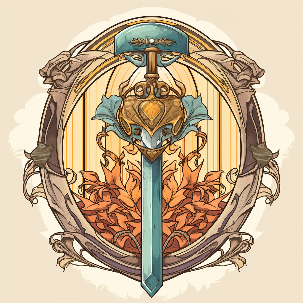 Art Deco Sword and Shield Illustration