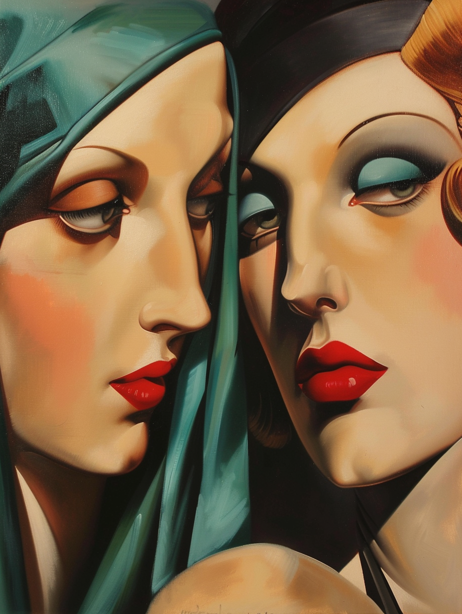 Two Glamour Women Art Deco Painting