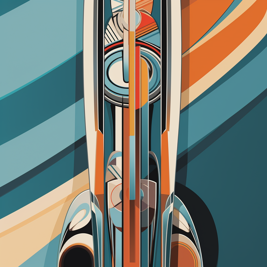 Winter-themed art deco ski equipment