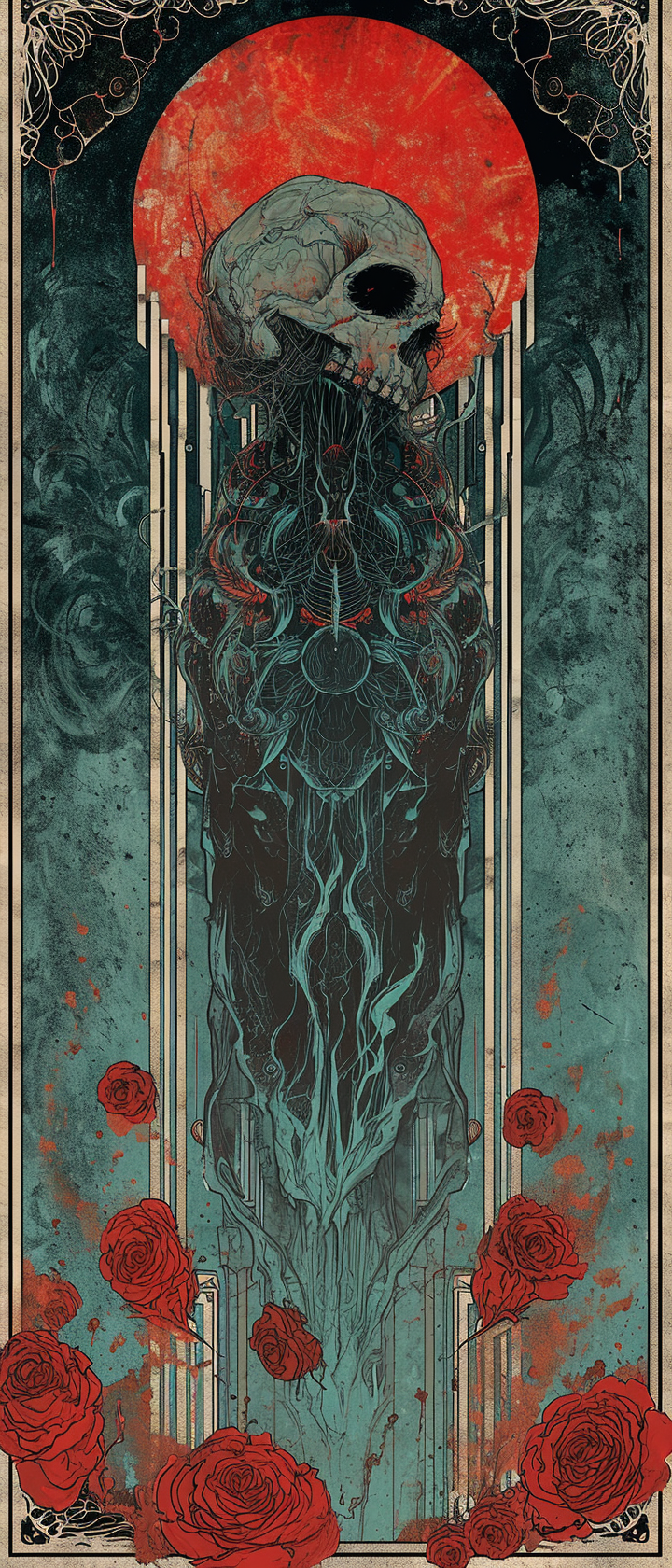 Art Nouveau Dark Aquamarine Red Comic Book