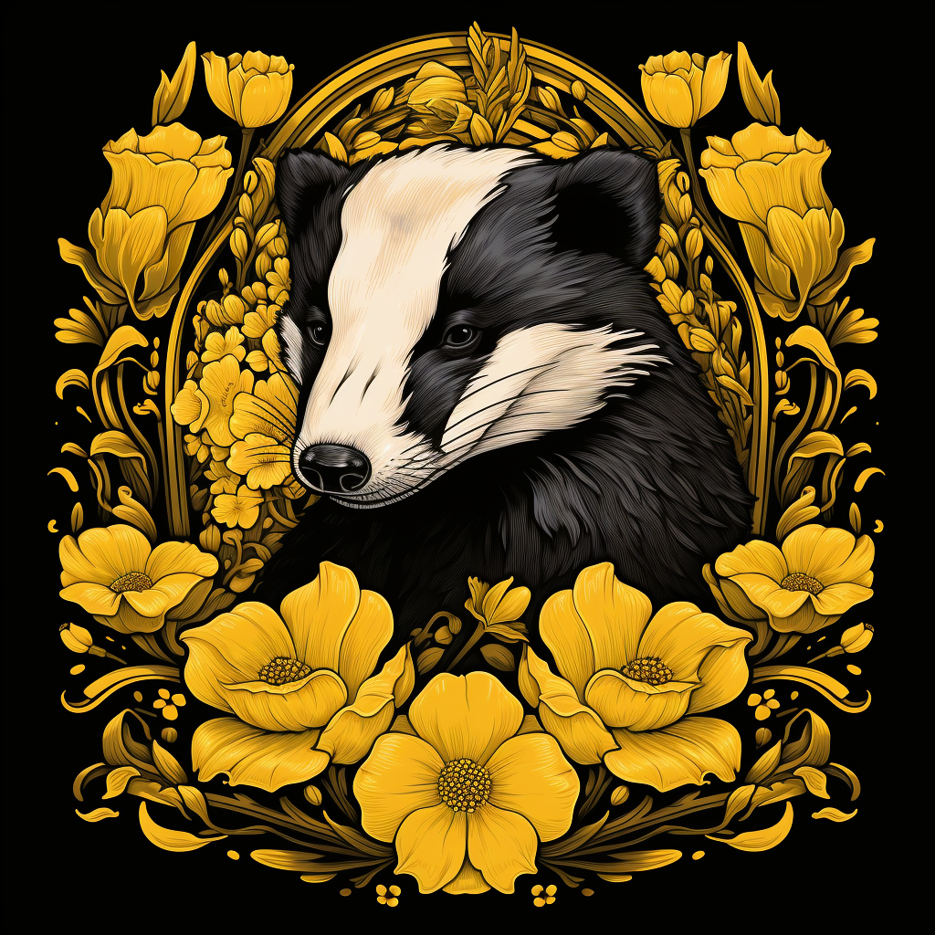 Art Nouveau Hufflepuff Badger Yellow Flowers