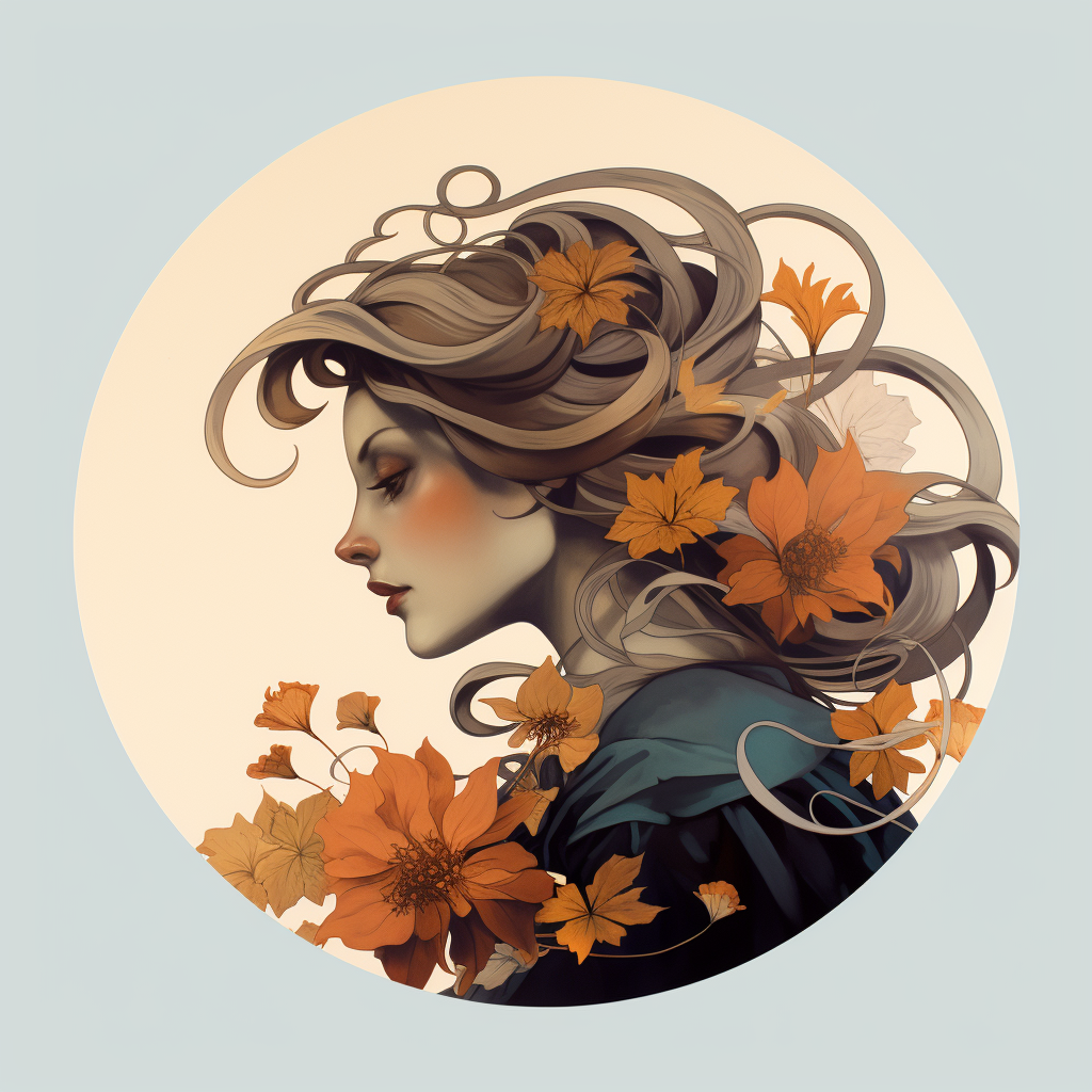 Art Nouveau Woman with Autumn Flowers