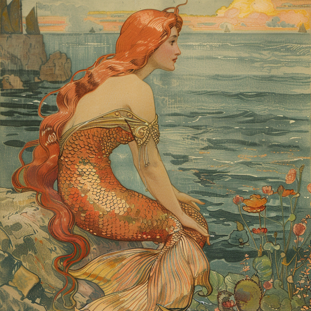 Mermaid looking at ocean view